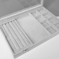 Подставка для украшений &laquo;Шкатулка&raquo; 4 полосы, 7 крючков, 8 ячеек, стеклянная крышка, цвет серый