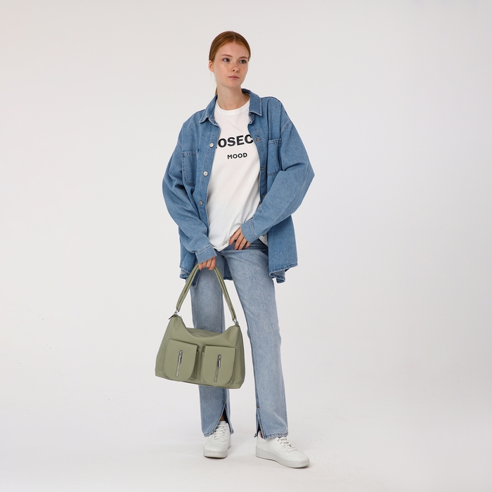 Сумка-тоут на молнии, 3 наружных кармана, цвет светло-зелёный Сумка-тоут на молнии, 3 наружных кармана, цвет светло-зелёный