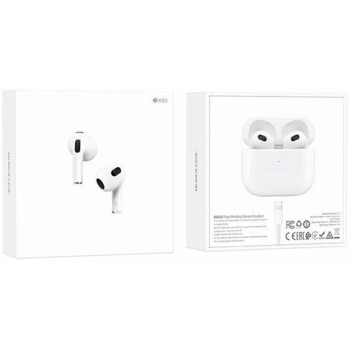 Наушники беспроводные Borofone BW20, вкладыши, TWS, микрофон, BT 5.1, 30/250 мАч белые