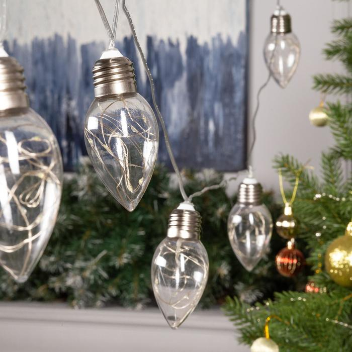 Гирлянда &laquo;Нить&raquo; 3 м с насадками &laquo;Лампочки капля&raquo;, IP20, прозрачная нить, 80 LED, свечение белое, 8 режимов, 220 В