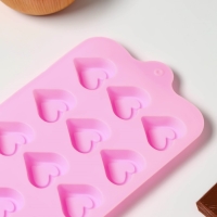 Форма для конфет и шоколада Доляна «Сердечко», силикон, 21×10 см, 15 ячеек (2,7×2,8 см), цвет МИКС Форма для конфет и шоколада Доляна «Сердечко», силикон, 21×10 см, 15 ячеек (2,7×2,8 см), цвет МИКС