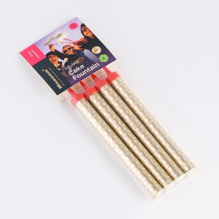 Свечи фонтаны для торта "Золотые искры", 17,5 см, 60 секунд, 4 шт
