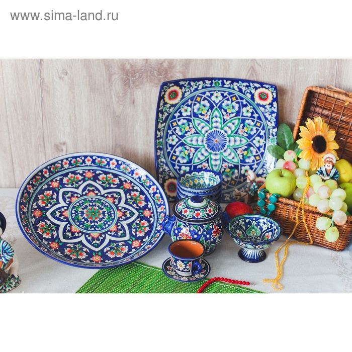 Конфетница Риштанская Керамика Конфетница Риштанская Керамика "Цветы", 13 см, синяя