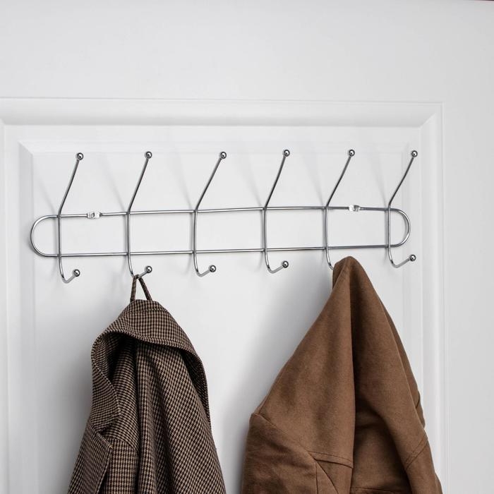 Вешалка настенная на 6 двойных крючков Доляна &laquo;Блеск&raquo;, 48&times;13,5&times;6,5 см, цвет серебряный