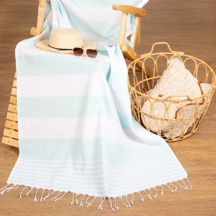 Пештемаль для пляжа, бани, сауны &laquo;Фортуна&raquo; 100х180 см, мятный