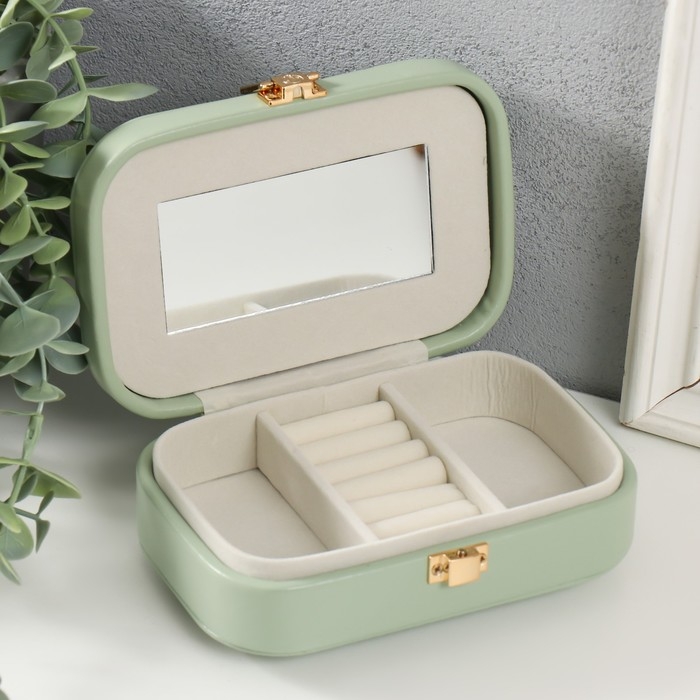 Шкатулка кожзам для украшений Шкатулка кожзам для украшений "Эмори" зелёная 15х10х4,5 см