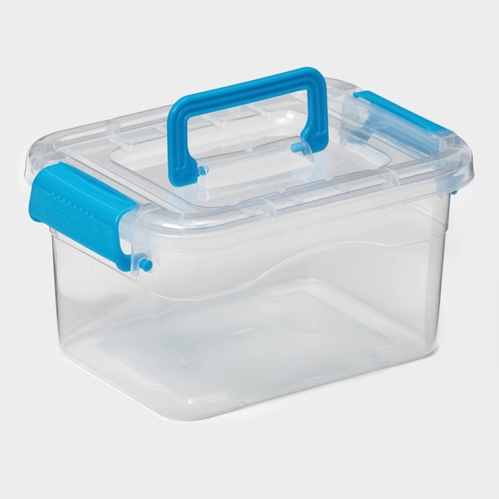 Контейнер для хранения, крышка с ручкой на защёлке, пластик, 1,35 л, 18,5&times;13&times;9,7 см, прозрачный/голубой