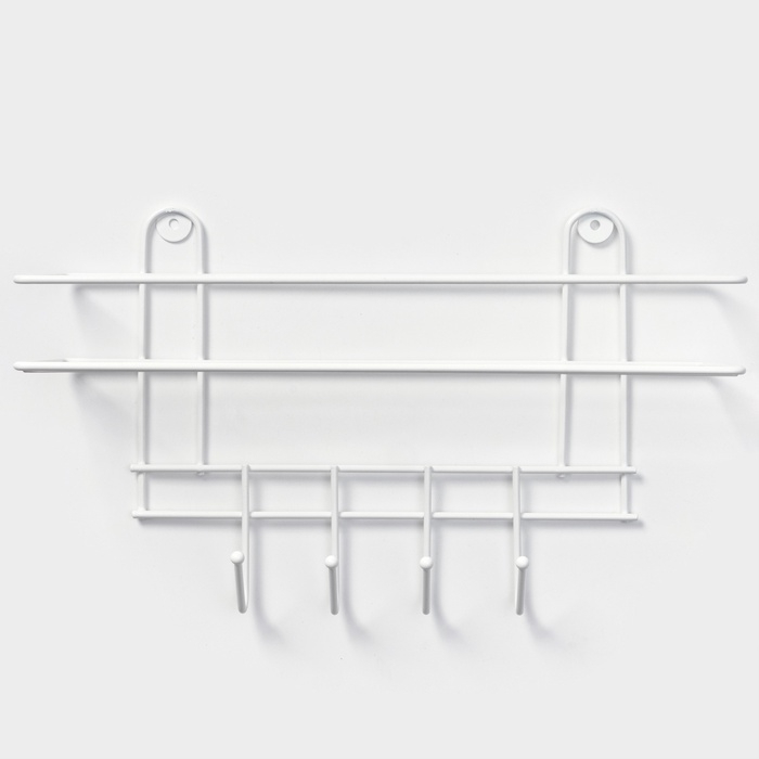 Полка для ванной прямая, 4 крючка, 33&times;12,5&times;4,5 см, цвет белый