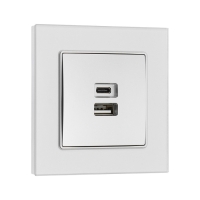 Розетка с USB-A + USB-C разъёмами, 2.1 A, 5В, TOT Glossy Glass, скрытая, стекло, серебристая   10439