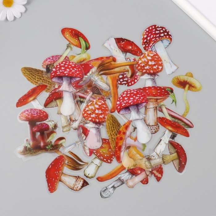 Наклейки для творчества пластик PVC "Грибные истории" набор 40 шт 9х10.5 см