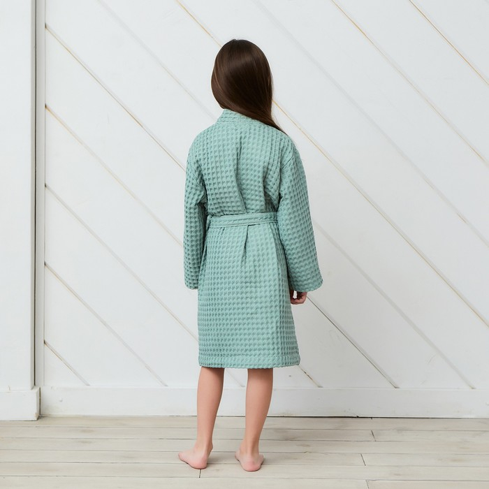Халат вафельный детский Крошка Я Халат вафельный детский Крошка Я "Boho" размер 34 (122-128 см) цвет мятный, 100% хлопок 290 г/м2