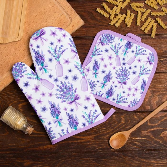 Кухонный набор Доляна &laquo;Романтика&raquo;, прихватка 17*17 см, рукавица 26*16 см,100% п/э