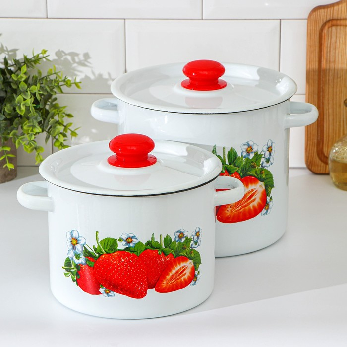 Набор кастрюль &laquo;Клубника садовая&raquo;, 2 предмета: 3,5 л, 5,5 л, индукция