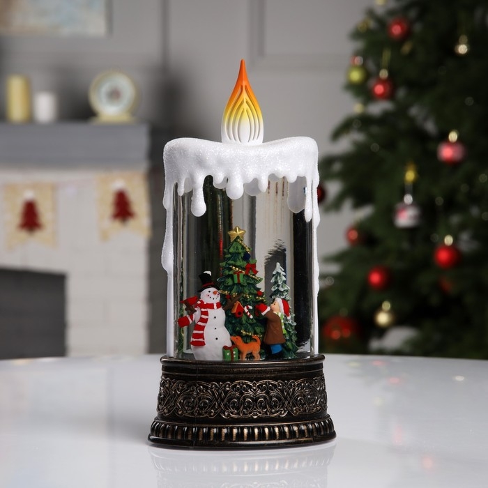 Светодиодная фигура &laquo;Свеча со снеговиком&raquo; 12.3 &times; 24 &times; 8 см, пластик, батарейки ААх3 (не в комплекте), USB, свечение тёплое белое