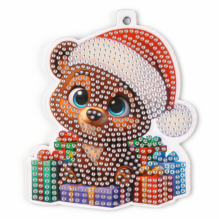 Алмазная мозаика на новый год на подвеске &laquo;Мишка с подарками&raquo;, 9 х 11 см, новогодний набор для творчества