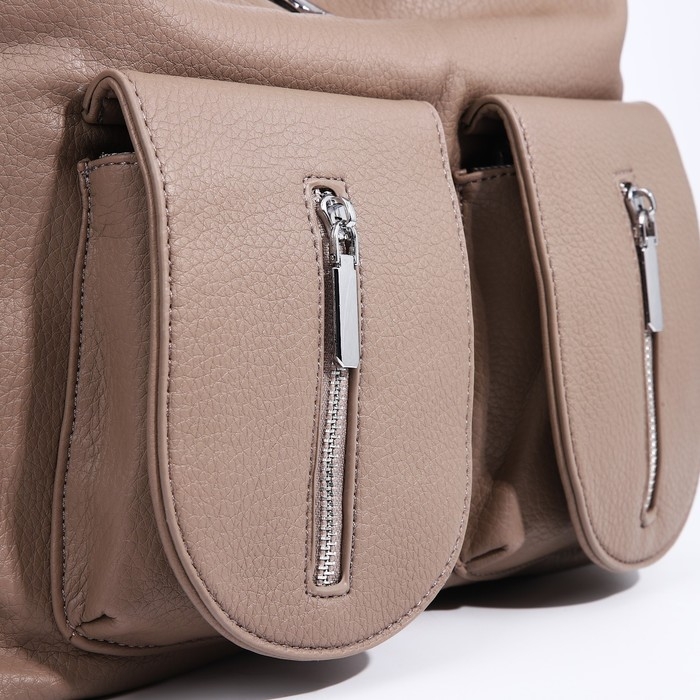 Сумка-тоут на молнии, 3 наружных кармана, цвет бежевый Сумка-тоут на молнии, 3 наружных кармана, цвет бежевый