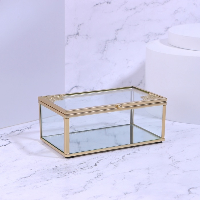 Органайзер для хранения «GREAT», с крышкой, стеклянный, с зеркальным дном, 1 секция, 14,5 × 8,5 × 6 см, цвет прозрачный/медный Органайзер для хранения «GREAT», с крышкой, стеклянный, с зеркальным дном, 1 секция, 14,5 × 8,5 × 6 см, цвет прозрачный/медный