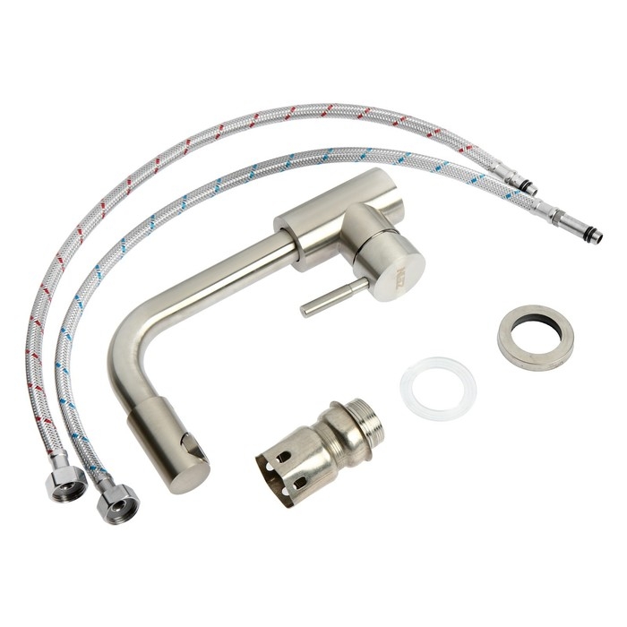 Смеситель для раковины ZEIN ZS 20102, картридж керамика 35 мм, нержавеющая сталь, сатин Смеситель для раковины ZEIN ZS 20102, картридж керамика 35 мм, нержавеющая сталь, сатин