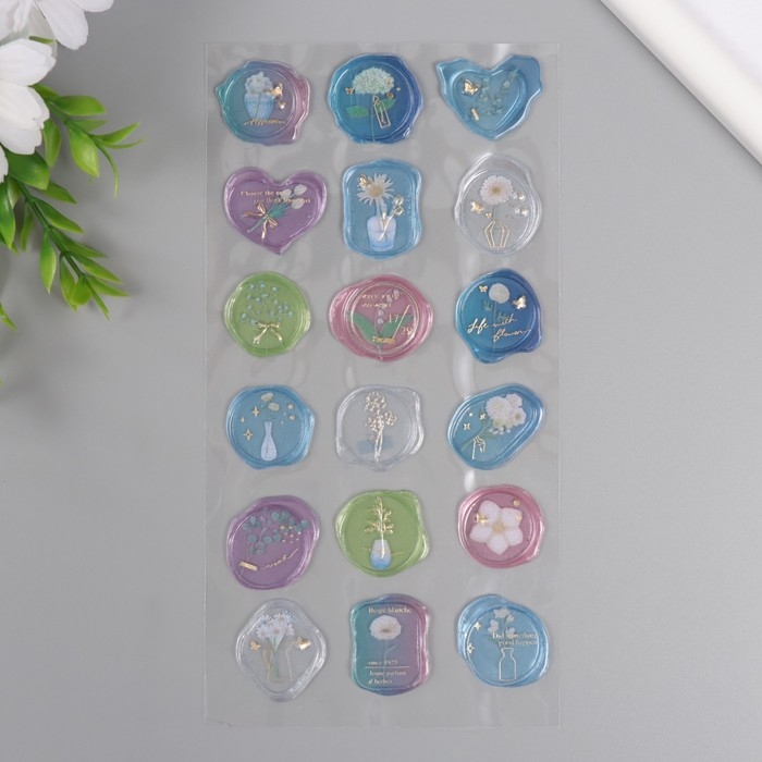 Наклейки для творчества пластик "Цветные цветочные богатства" 9,3х20,4 см