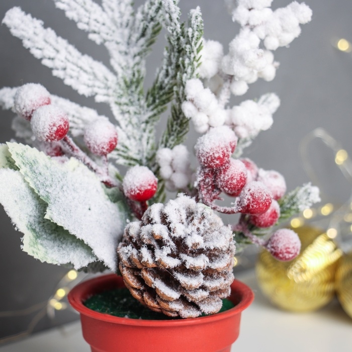 Декор Декор "Яркий праздник, в горшочке" снег ёлка, 24х7 см