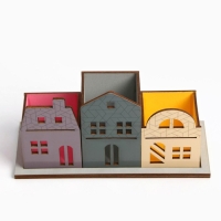 Органайзер для канцелярии тройной, на подставке &laquo;Розовый дом&raquo;, 6,5 х 6,5 х 10,2 см