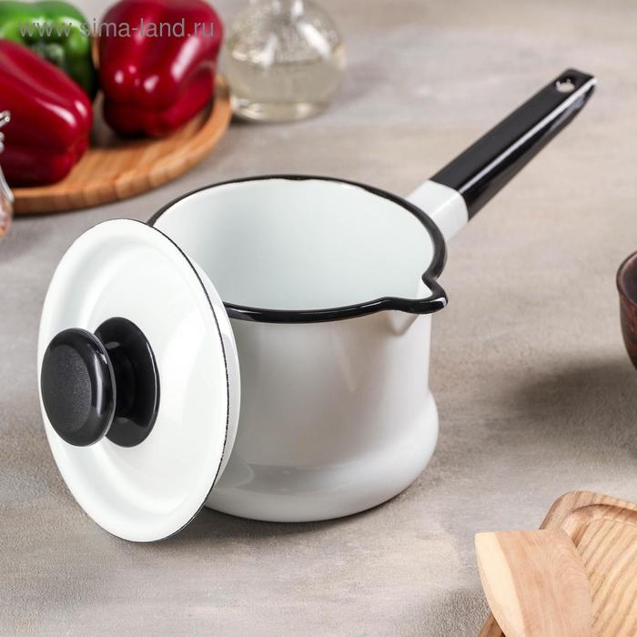 Ковш эмалированный, 1 л, без деколи, металлическая ручка, цвет белый Ковш эмалированный, 1 л, без деколи, металлическая ручка, цвет белый