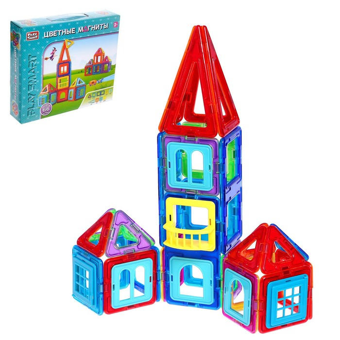 Конструктор магнитный &laquo;Цветные магниты&raquo;, 66 деталей