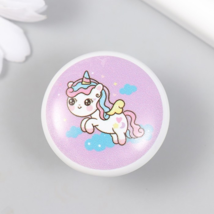 Ручка для шкатулки керамика, металл "Единорожка в облаках" 3,8х3,8 см