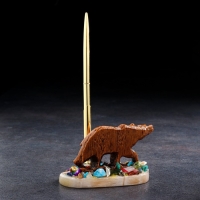 Сувенир с ручкой "Медведь", селенит, минералы 12х7 см