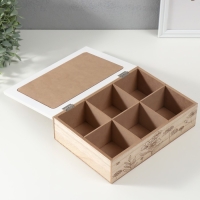 Шкатулка дерево 6 делений "Полевые растения" мешковина 17х24х7 см