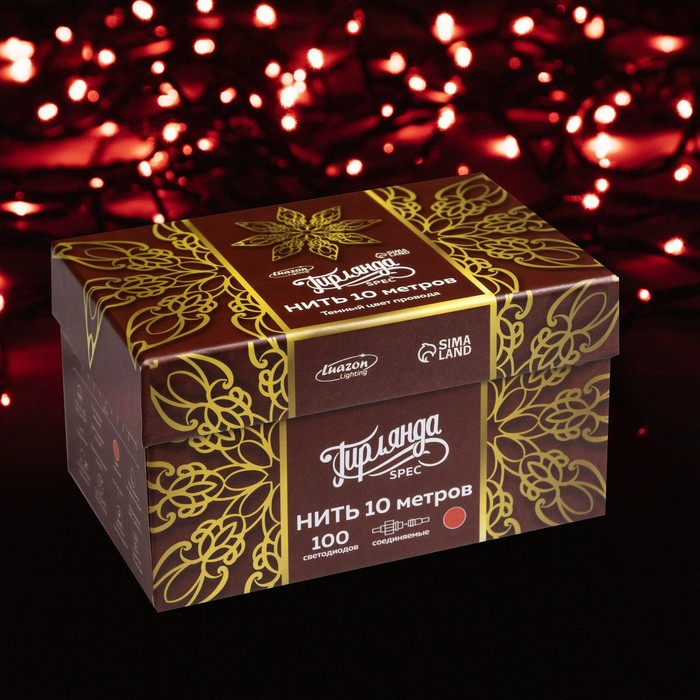 Гирлянда &laquo;Нить&raquo; 10 м, IP44, УМС, тёмная нить, 100 LED, свечение красное, 220 В