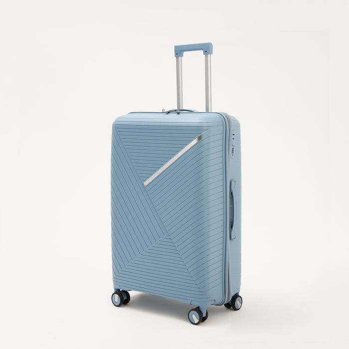 Чемодан большой 100 л (L), отдел на молнии, кодовый замок, 4 колеса, цвет голубой
