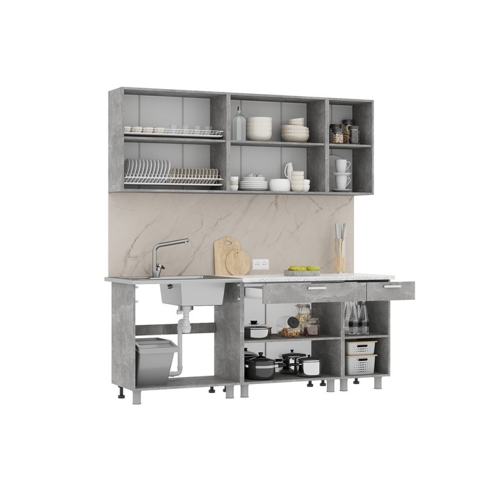 Кухонный гарнитур Денвер 2000, 2000х600х2160, Белый/Ателье светлое