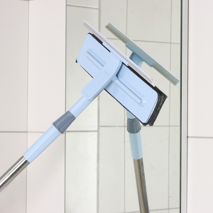 Щётка для окон Доляна, стальная телескопическая ручка 76(116) см, водосгон 29 см, насадка из микрофибры 29&times;8 см