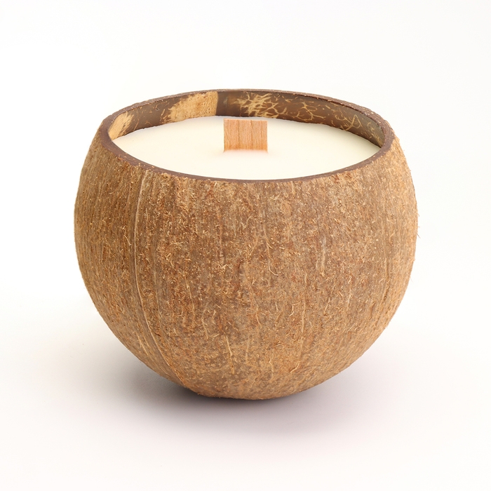 Свеча в кокосе ароматическая, английская груша и фрезия, соевый воск, 8х10 с, в коробке