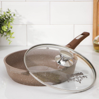 Сковорода &laquo;Гранит&raquo;, d=26 см, съёмная ручка, стеклянная крышка, антипригарное покрытие, цвет коричневый