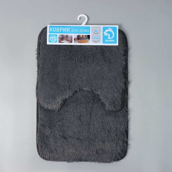 Коврики для ванной и туалета Доляна «Пушистик», 2 шт: 38×40 см, 40×60 см, цвет серый Коврики для ванной и туалета Доляна «Пушистик», 2 шт: 38×40 см, 40×60 см, цвет серый