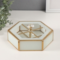 Шкатулка стекло с металлическим каркасом "Шестиугольник" прозрачный белый 17,5х20х8 см Шкатулка стекло с металлическим каркасом "Шестиугольник" прозрачный белый 17,5х20х8 см