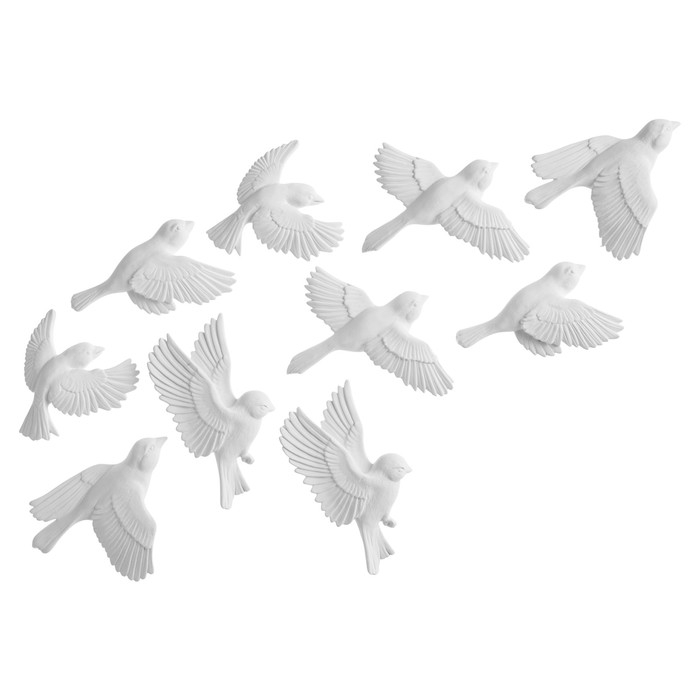 Декорация настенная, гипсовое панно Декорация настенная, гипсовое панно "Птицы" 10 шт, белые