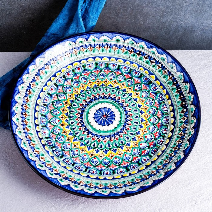 Ляган Риштанская Керамика "Узоры", 42 см, синий микс