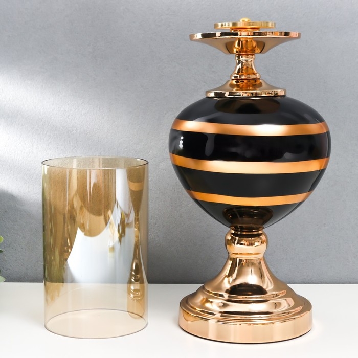 Подсвечник металл, стекло на 1 свечу Подсвечник металл, стекло на 1 свечу "Мираж" золото с чёрным 42х17х17 см