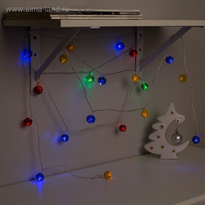 Гирлянда &laquo;Нить&raquo; 4 м с насадками &laquo;Шарик проволока&raquo;, IP20, прозрачная нить, 20 LED, свечение мульти, 8 режимов, 220 В