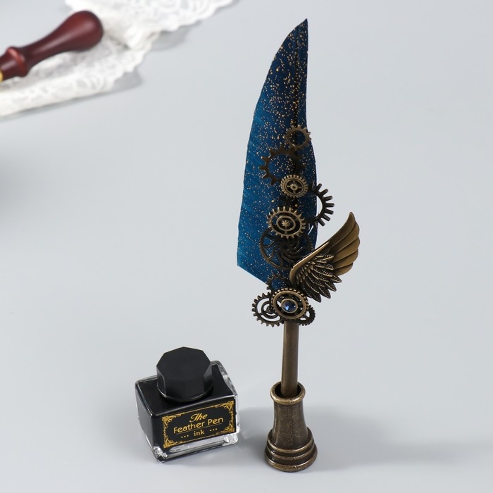 Набор ручка перьевая со сменными перьями+подставка+чернила Набор ручка перьевая со сменными перьями+подставка+чернила "Механизмы" 26х12х4 см