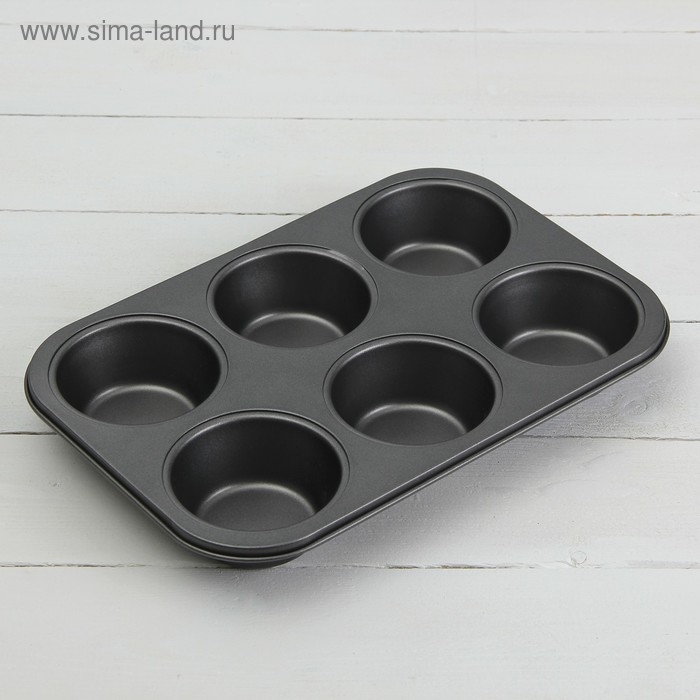 Форма для выпечки Доляна &laquo;Жаклин. Круг&raquo;, 31,6&times;21,8&times;3,5 см, 6 ячеек, антипригарное покрытие, цвет чёрный