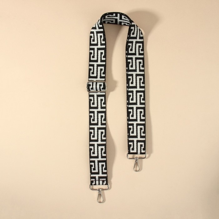Ручка для сумки &laquo;Орнамент греческий&raquo;, стропа, с карабинами, 139 &plusmn; 3 &times; 3,8 см, цвет чёрно-белый