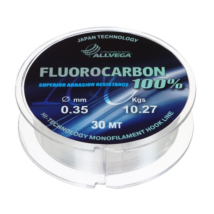 Леска монофильная ALLVEGA FX Fluorocarbon 100%, диаметр 0.35 мм, тест 10.27 кг, 30 м, прозрачная Леска монофильная ALLVEGA FX Fluorocarbon 100%, диаметр 0.35 мм, тест 10.27 кг, 30 м, прозрачная