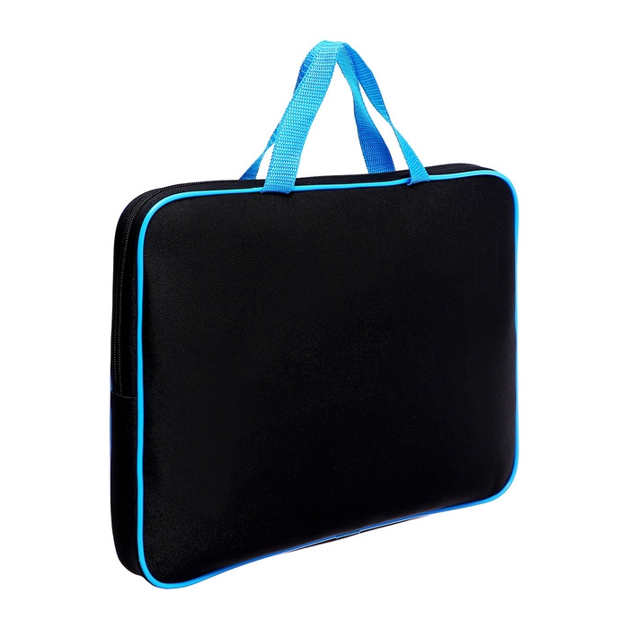 Папка с ручками текстильная А4, 350 х 265 х 45 мм, ПМД 2-42 Папка с ручками текстильная А4, 350 х 265 х 45 мм, ПМД 2-42 "Офис", внутренний карман, чёрная/ярко-голубая