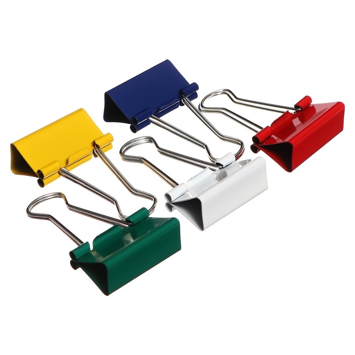 Набор зажимов для бумаг цветных 32мм, 12 штук, 5 цветов, в картонной коробке Набор зажимов для бумаг цветных 32мм, 12 штук, 5 цветов, в картонной коробке