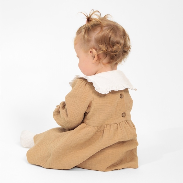 Платье с воротничком Крошка Я Муслин, 86-92, бежевый