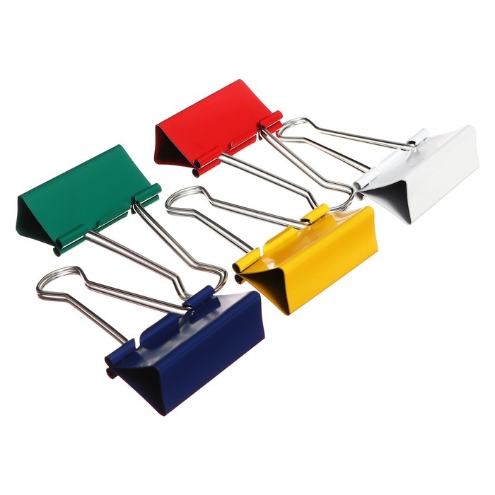 Набор зажимов для бумаг цветных 51мм, 12 штук, 5 цветов, в картонной коробке Набор зажимов для бумаг цветных 51мм, 12 штук, 5 цветов, в картонной коробке